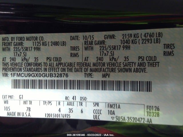 Ford ESCAPE SE 2016 1FMCU9GX0GUB32876 Image 10