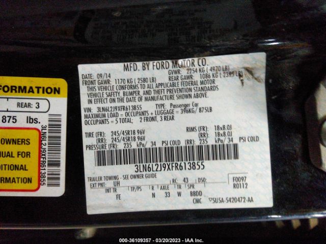 3LN6L2J9XFR613855 Lincoln MKZ