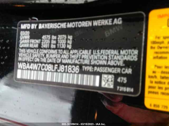 2020 BMW 4 Series, VIN: WBA4W7C08LFJ81836