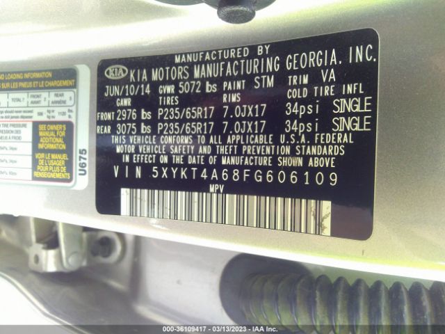 5XYKT4A68FG606109 KIA SORENTO LX