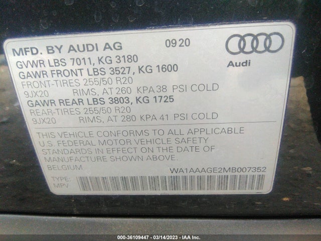 2021 Audi e-tron, VIN: WA1AAAGE2MB007352