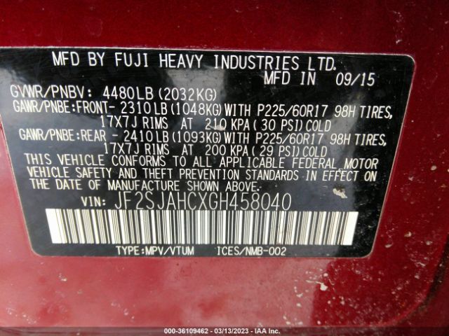 JF2SJAHCXGH458040 Subaru Forester 2.5i Limited