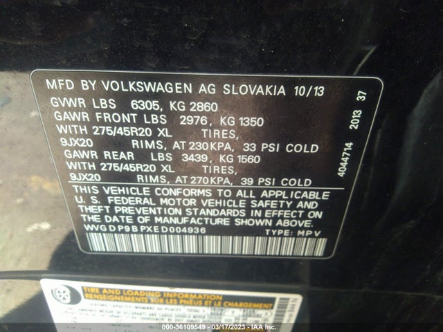 WVGDP9BPXED004936 Volkswagen Touareg R-line