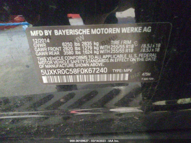 BMW X5 Xdrive35i 2015 5UXKR0C58F0K67240 Image 9