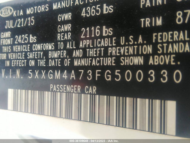 KIA Optima Lx 2015 5XXGM4A73FG500330 Image 10