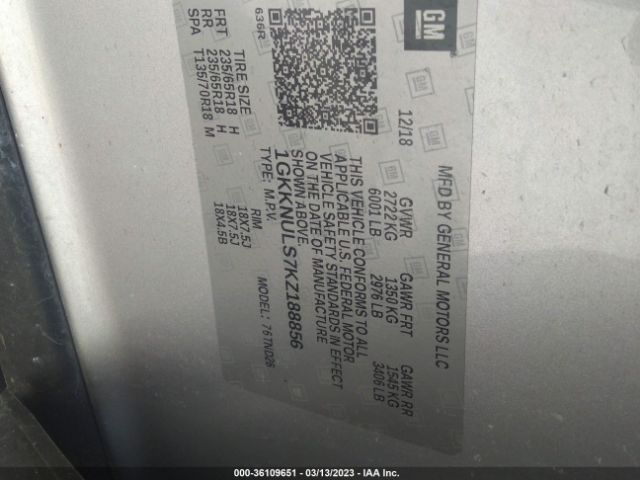 1GKKNULS7KZ188856 GMC ACADIA SLT