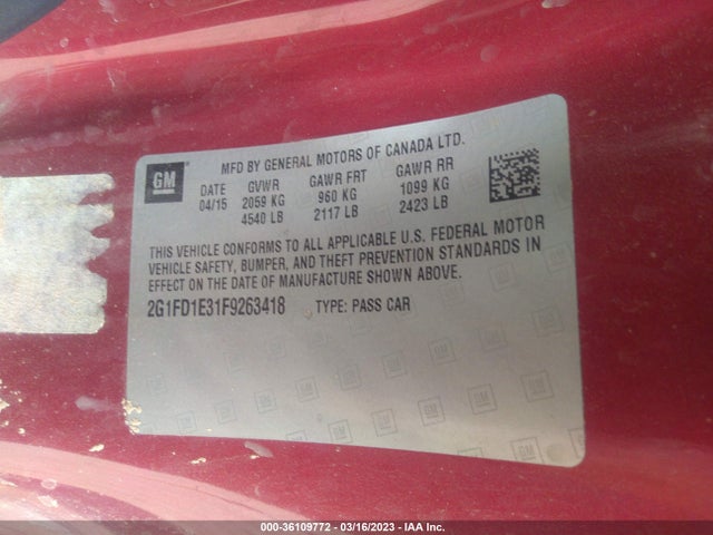 Chevrolet CAMARO LT 2015 2G1FD1E31F9263418 Image 10