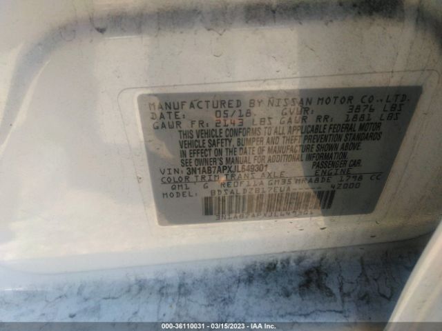 3N1AB7APXJL649301 Nissan SENTRA SV