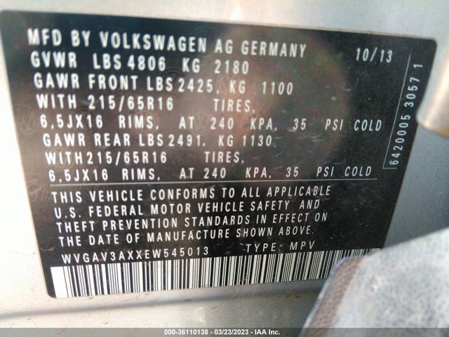 WVGAV3AXXEW545013 Volkswagen TIGUAN S
