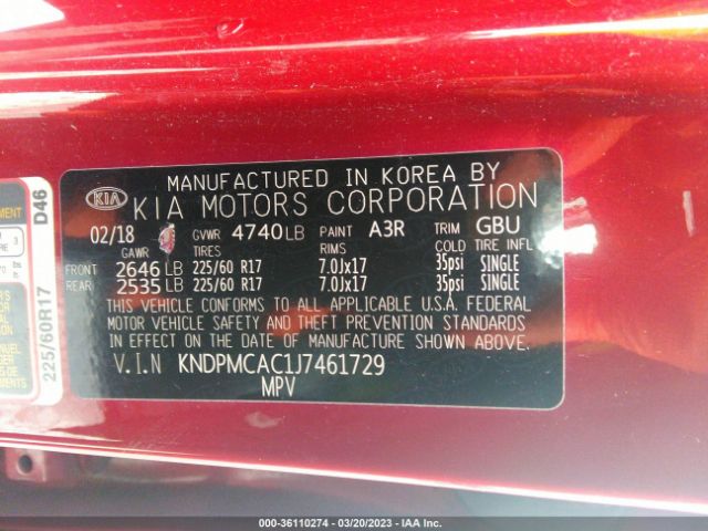 KNDPMCAC1J7461729 KIA Sportage Lx