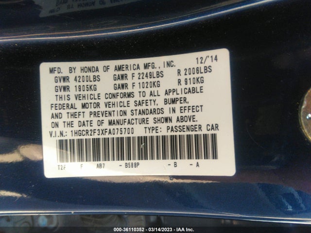 Honda Accord Sedan Lx 2015 1HGCR2F3XFA075700 Image 10