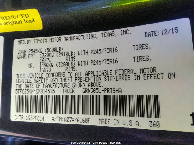 2016 Toyota Tacoma, VIN: 5TFCZ5AN4GX014575