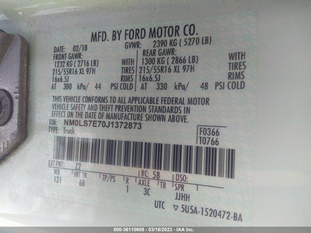 Ford Transit Connect Van Xl 2018 NM0LS7E70J1372873 Image 10