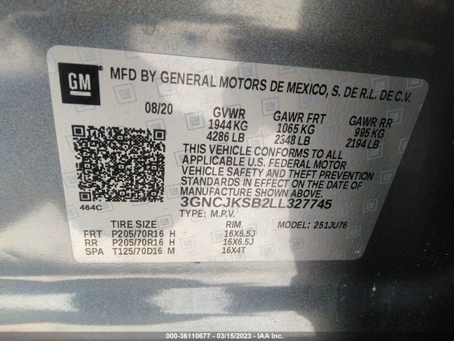 Chevrolet TRAX LS 2020 3GNCJKSB2LL327745 Image 9