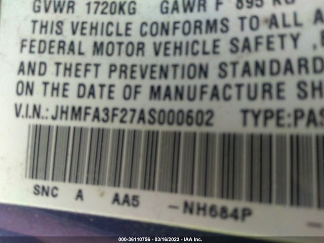 Honda CIVIC HYBRID 2010 JHMFA3F27AS000602 Image 9