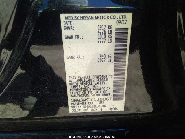 Nissan Altima 2.5 S 2018 1N4AL3AP7JC120067 Image 9