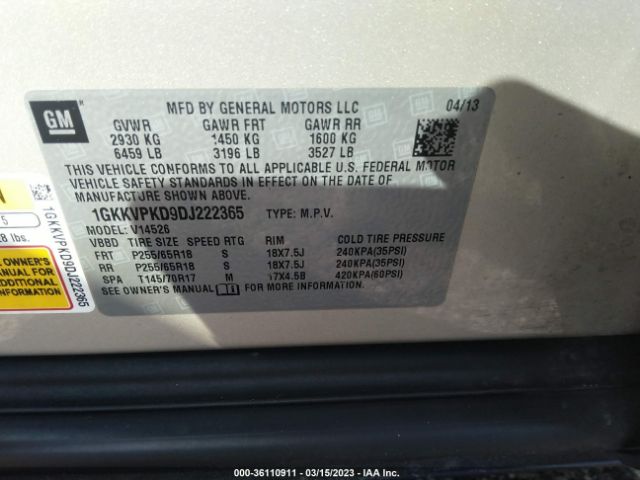 1GKKVPKD9DJ222365 GMC ACADIA SLE