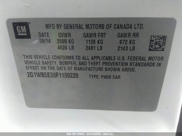 Chevrolet Impala Limited Lt 2015 2G1WB5E30F1109228 Image 10