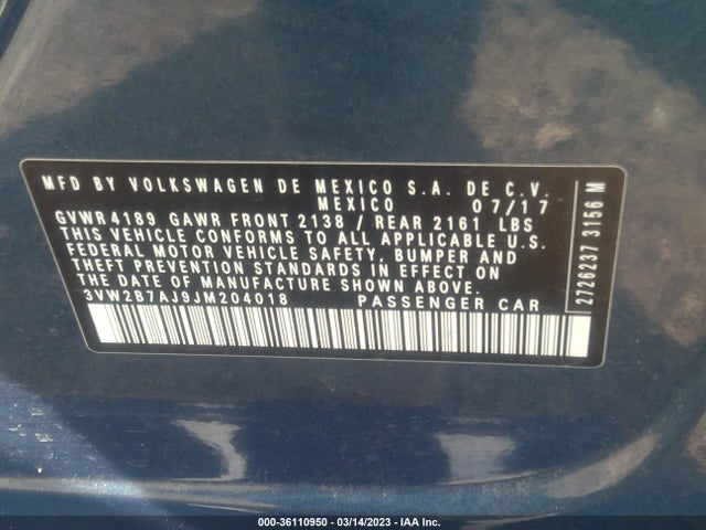 3VW2B7AJ9JM204018 Volkswagen Jetta 1.4t S