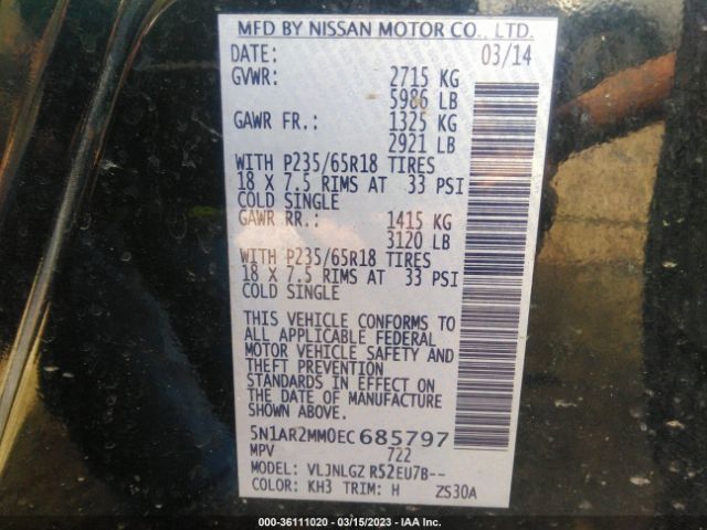 5N1AR2MM0EC685797 Nissan Pathfinder Sl