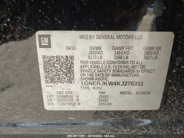 Chevrolet Traverse Rs 2019 1GNERJKW4KJ276351 Image 10