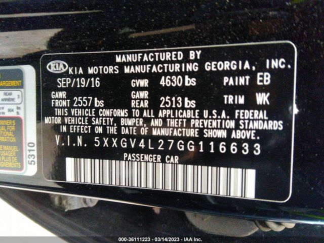 5XXGV4L27GG116633 KIA Optima Sxl Turbo