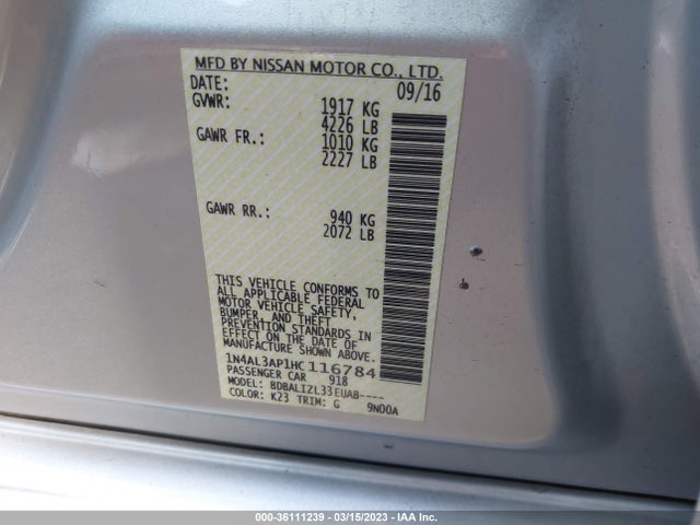 Nissan ALTIMA 2.5 2017 1N4AL3AP1HC116784 Image 9