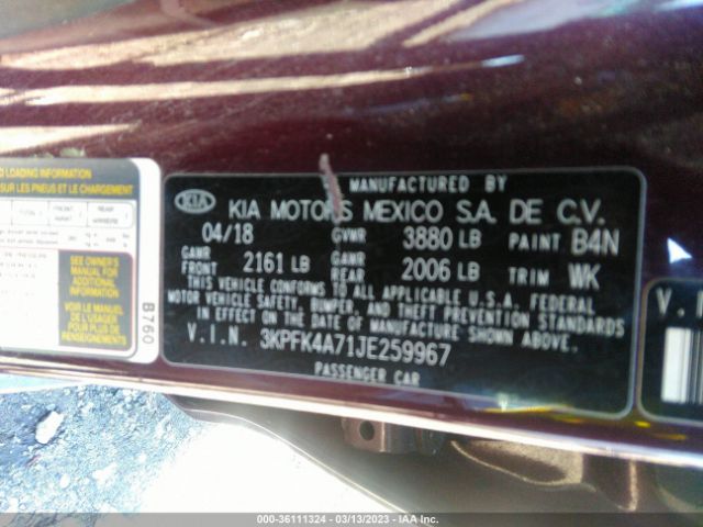 3KPFK4A71JE259967 KIA FORTE LX