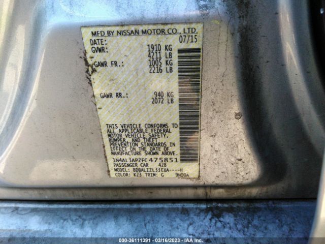 1N4AL3AP2FC475851 Nissan Altima 2.5 Sv