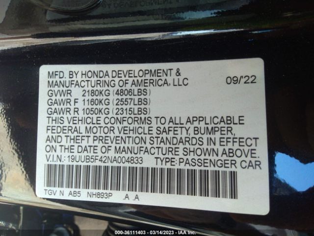 19UUB5F42NA004833 Acura Tlx W/technology Package