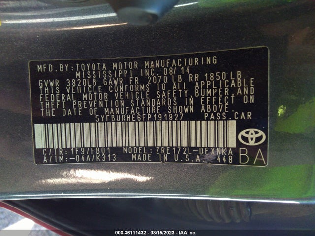 Toyota COROLLA LE 2015 5YFBURHE6FP191827 Image 9
