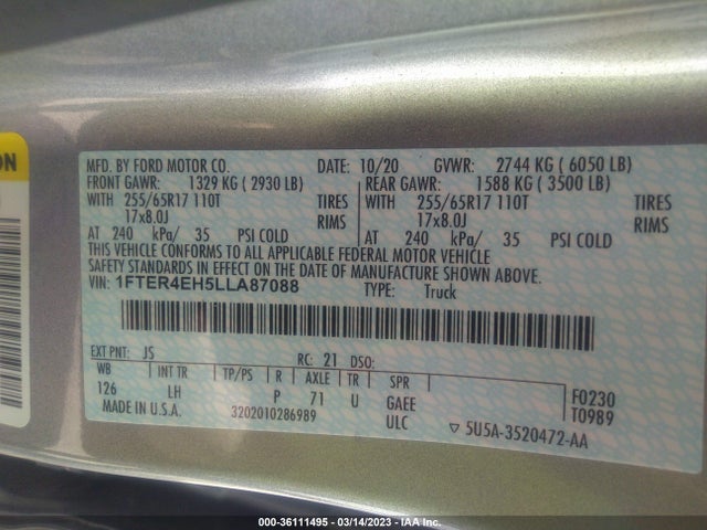 2020 Ford Ranger, VIN: 1FTER4EH5LLA87088