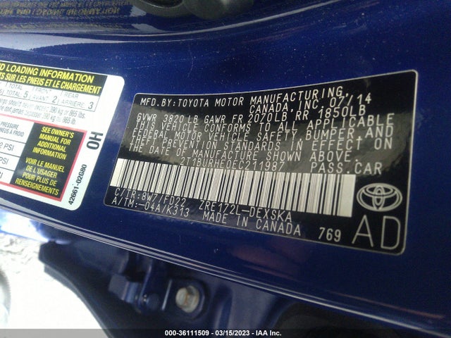 Toyota Corolla L/le/s/s Plus/le Plus 2014 2T1BURHE0EC211987 Image 10