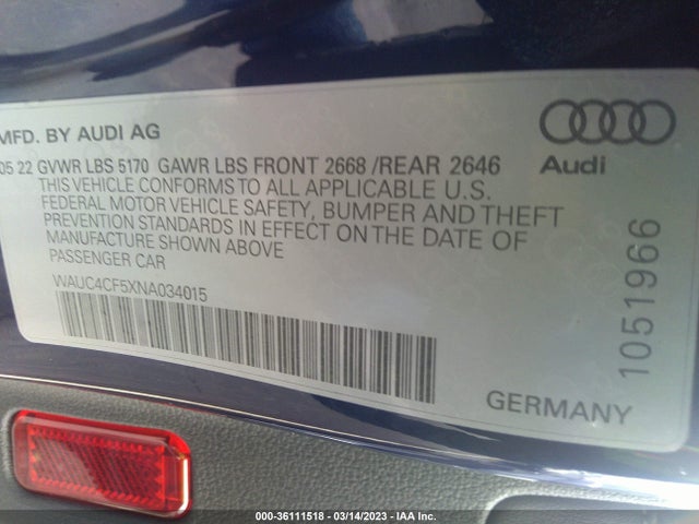 WAUC4CF5XNA034015 Audi S5 Sportback Premium Plus