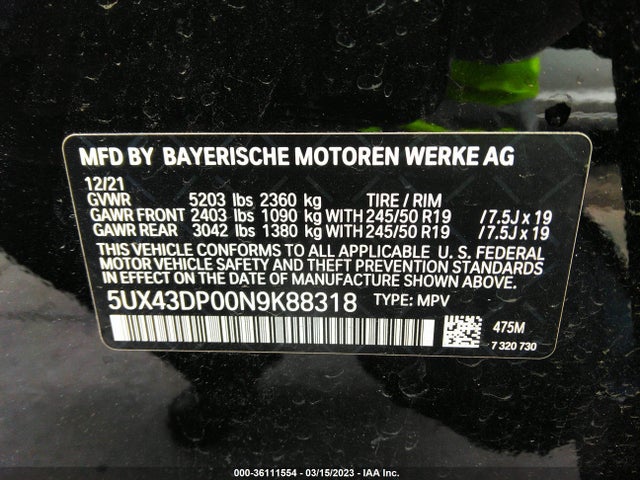 BMW X3 Sdrive30i 2022 аукцион фото