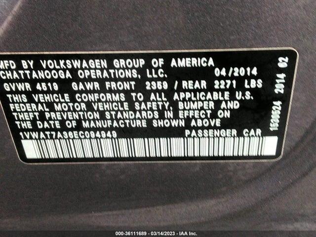 Volkswagen Passat Wolfsburg Ed 2014 1VWAT7A36EC094949 Image 11