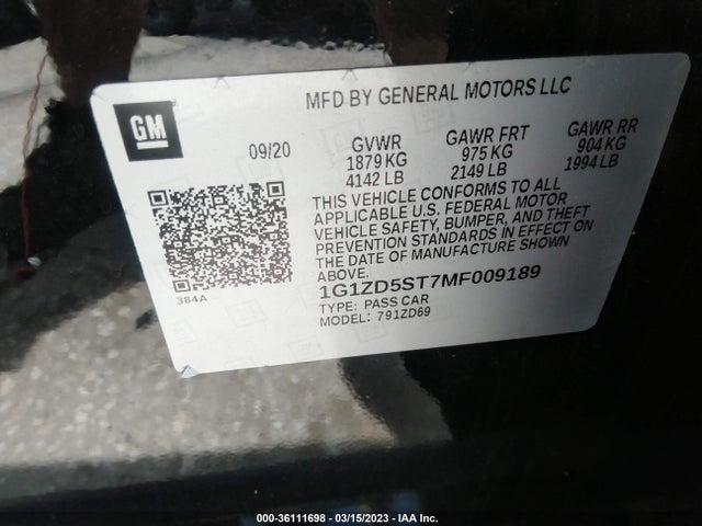 Chevrolet MALIBU LT 2021 1G1ZD5ST7MF009189 Image 9