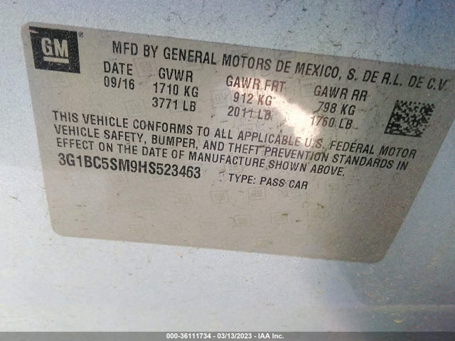 Chevrolet CRUZE LS 2017 3G1BC5SM9HS523463 Image 9