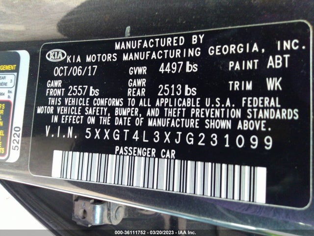 KIA Optima S 2018 5XXGT4L3XJG231099 Image 9