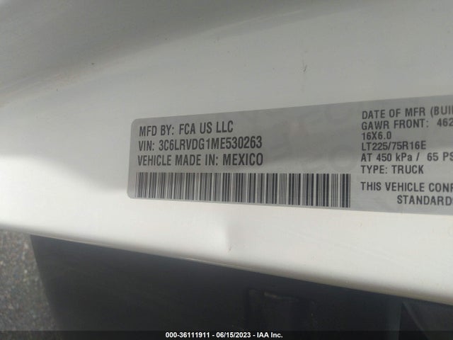 3C6LRVDG1ME530263 RAM Promaster Cargo Van