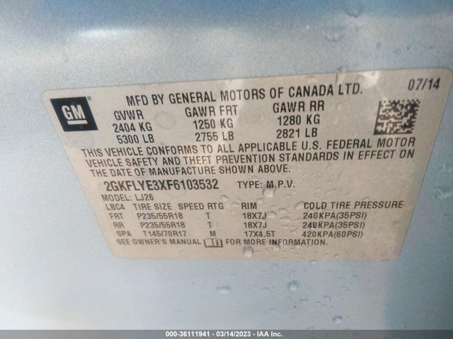GMC Terrain Slt 2015 2GKFLYE3XF6103532 Image 9