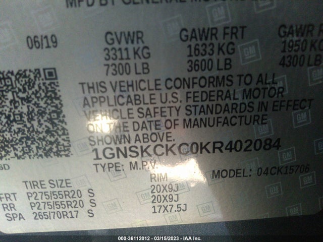 Chevrolet Tahoe Premier 2019 1GNSKCKC0KR402084 Image 9