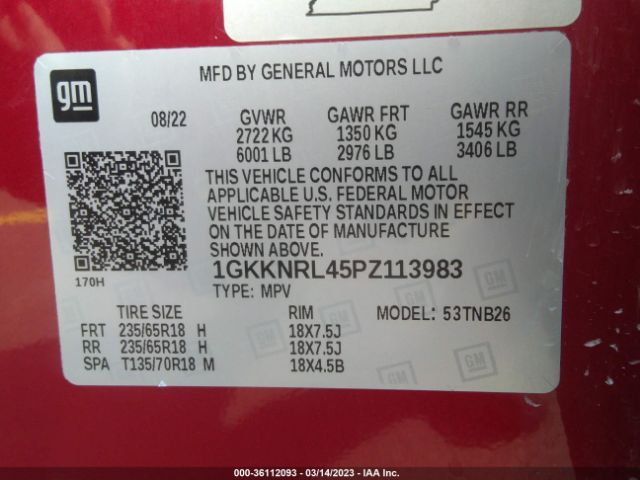 1GKKNRL45PZ113983 GMC ACADIA SLE
