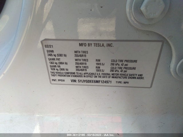 Tesla Model Y Long Range 2021 5YJYGDEE6MF124971 Image 9