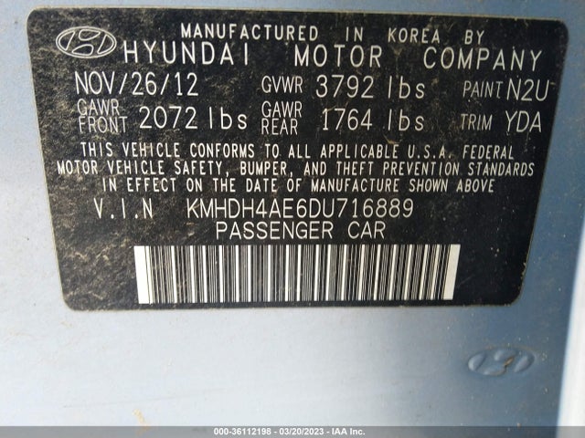2013 HYUNDAI ELANTRA GLS VIN: KMHDH4AE6DU716889