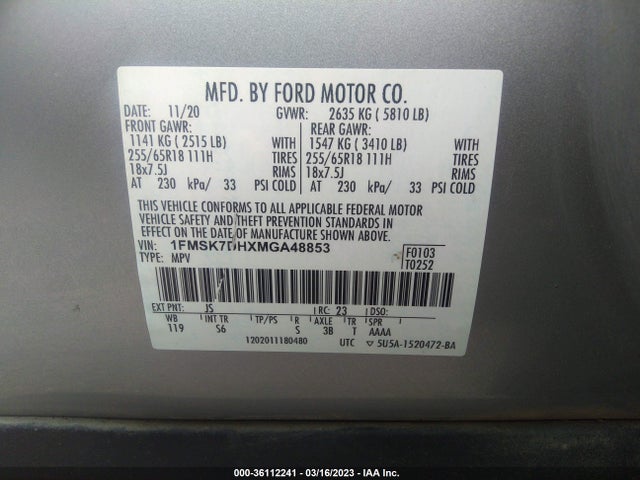 2021 Ford Explorer, VIN: 1FMSK7DHXMGA48853