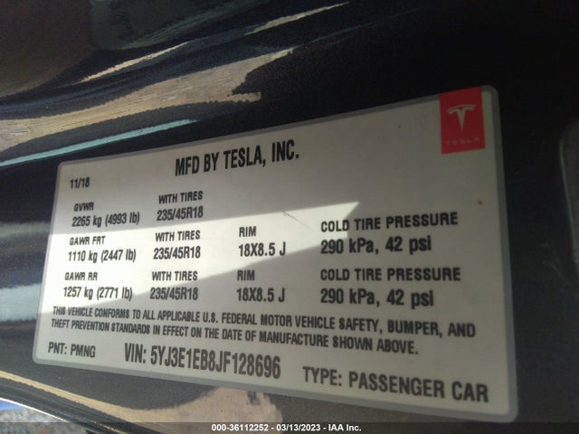 Tesla Model 3 Long Range 2018 5YJ3E1EB8JF128696 Image 11