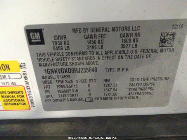 Chevrolet Traverse Lt 2017 1GNKVGKD8HJ235648 Image 9
