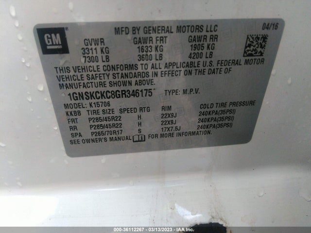 Chevrolet Tahoe Ltz 2016 1GNSKCKC8GR346175 Image 9