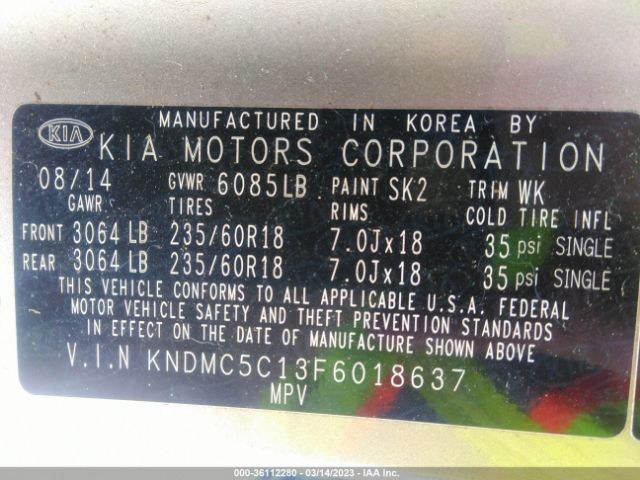 KNDMC5C13F6018637 KIA Sedona Sx